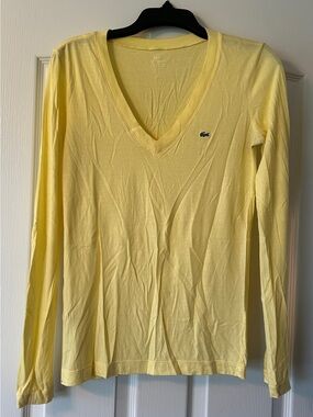 Lacoste Long Sleeve V-Neck Tee in Pale Yellow